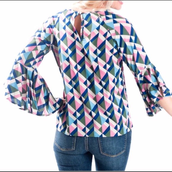 • Ruffle Sleeve & Maze Print Blouse • - Picture 2 of 5